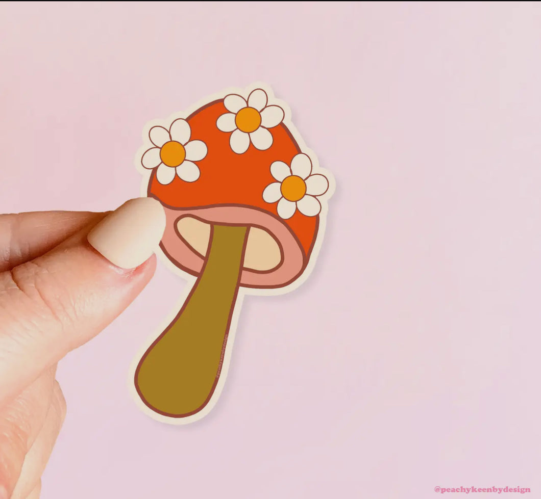 Floral Retro Mushroom Sticker - Red