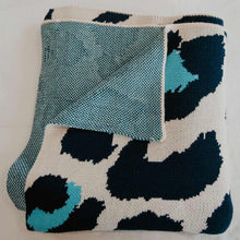 Load image into Gallery viewer, Blue Leopard Oversized Knit Blanket
