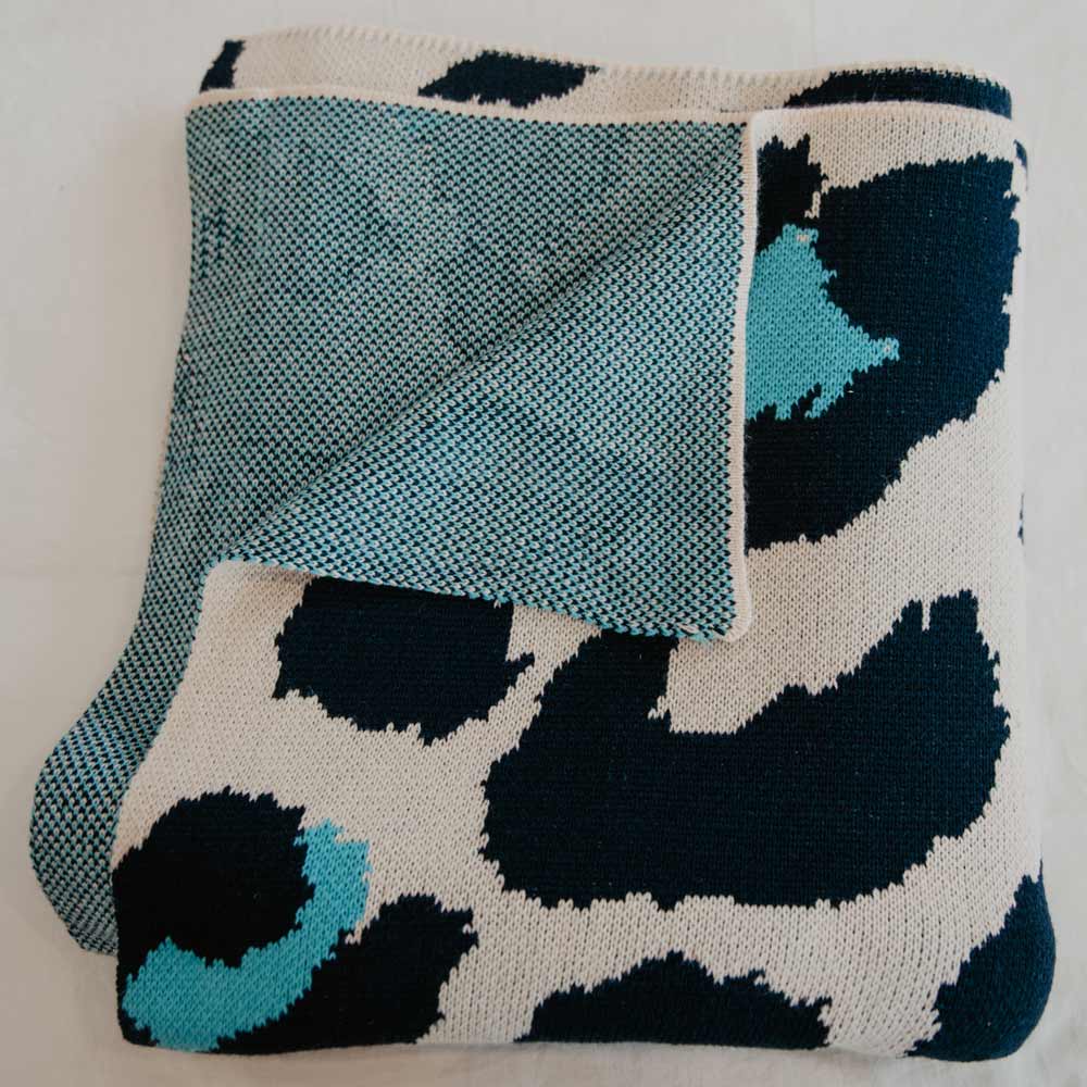 Blue Leopard Oversized Knit Blanket