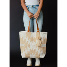 Load image into Gallery viewer, Cream and Tan Woven Tote
