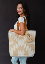 Load image into Gallery viewer, Cream and Tan Woven Tote
