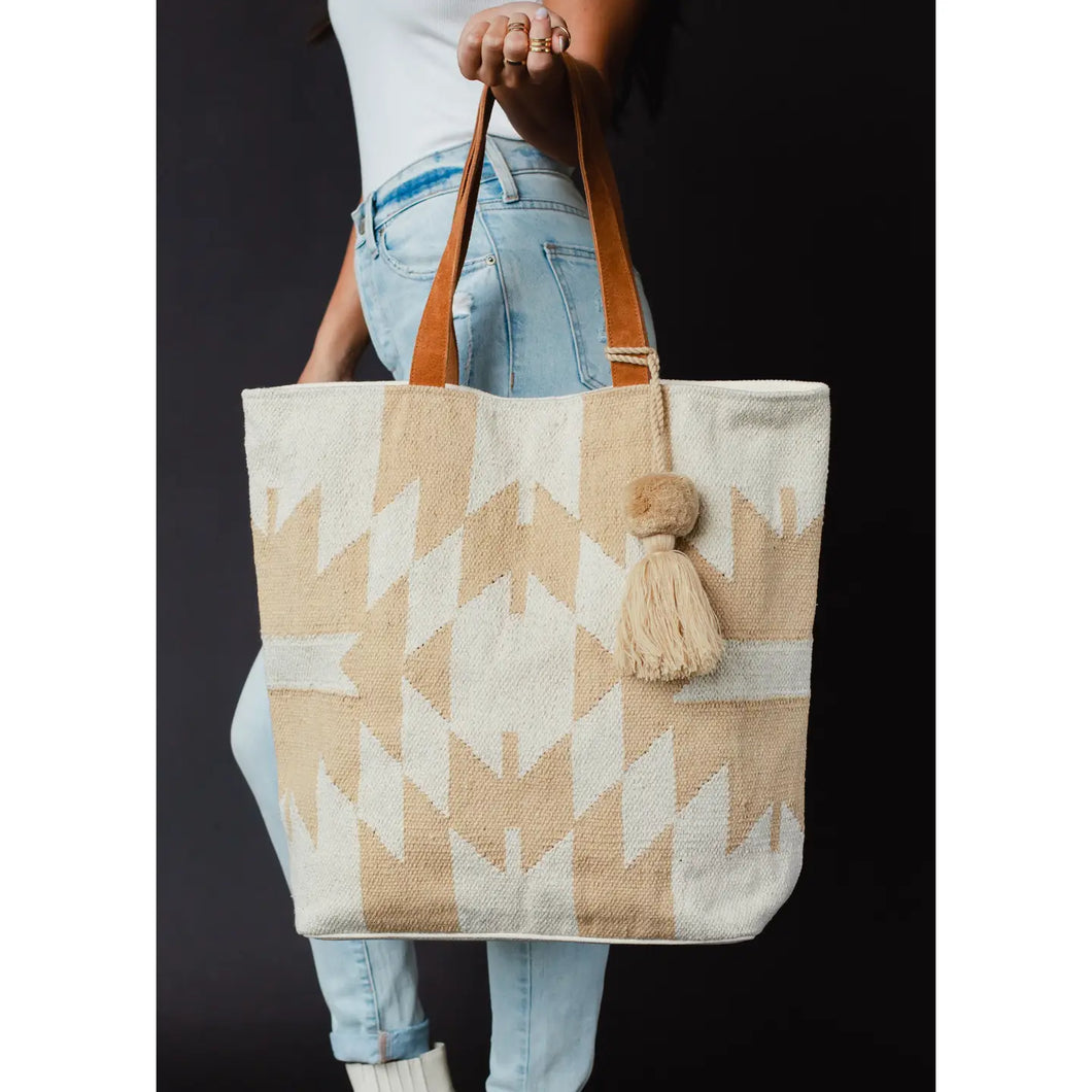 Cream and Tan Woven Tote