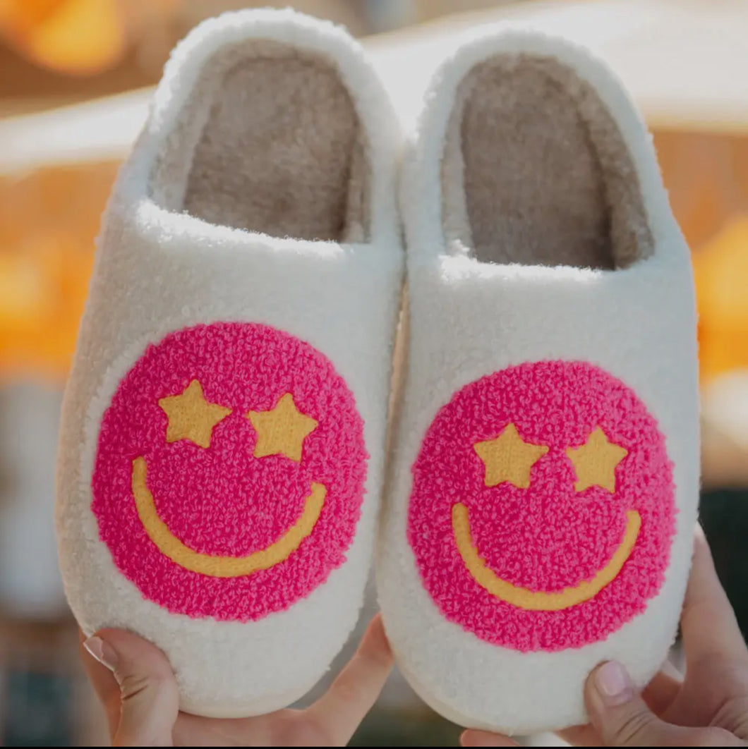 Hot Pink Star Eyed Smiley Slippers